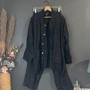 J. Peterman 100% Linen Windowpane Jacket & Pants Set Small Relaxed Fit Navy